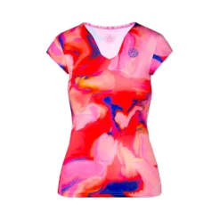 T-shirt Pour Femme BIDI BADU Bella 2.0 Tech V-Neck Tee Red, Blue