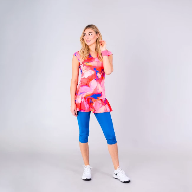 T-shirt Pour Femme BIDI BADU Bella 2.0 Tech V-Neck Tee Red, Blue 4 T-shirt Pour Femme BIDI BADU Bella 2.0 Tech V-Neck Tee Red, Blue – Image 3