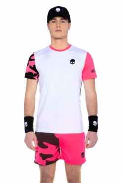 T-shirt Pour Homme Hydrogen Tech Camo Tee White/Fuchsia Fluo